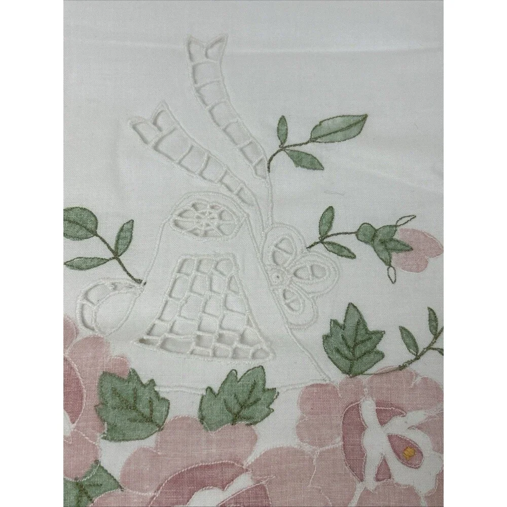 3 Hand Made Lace Sham Pillow Cover Cottage Rose Painted Floral 21 x 27 White